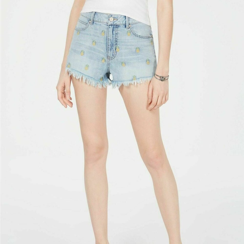 Rewash Juniors' Pineapple Embroidered Casey Shorts